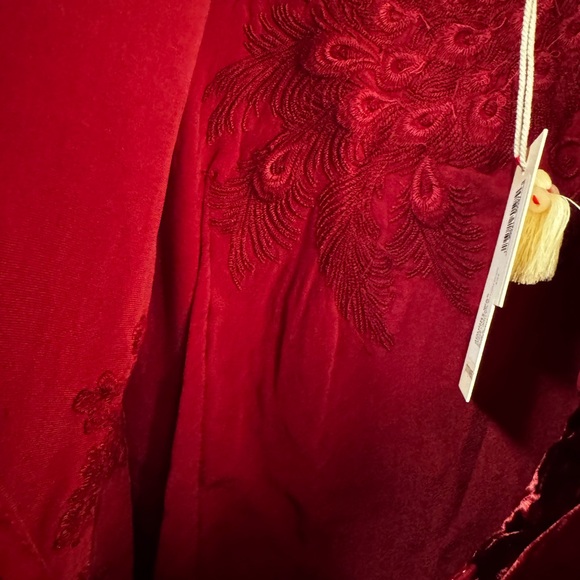 Johnny Was Burgundy Velvet Embroidered Peacock Button Down Blouse S NWT Boho - Picture 7 of 11